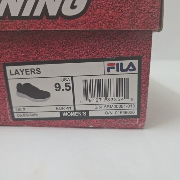 Fila Women's Layers Running Shoe Black, Black, White 9.5 US EUR 41 New In Box - Picture 11 of 12